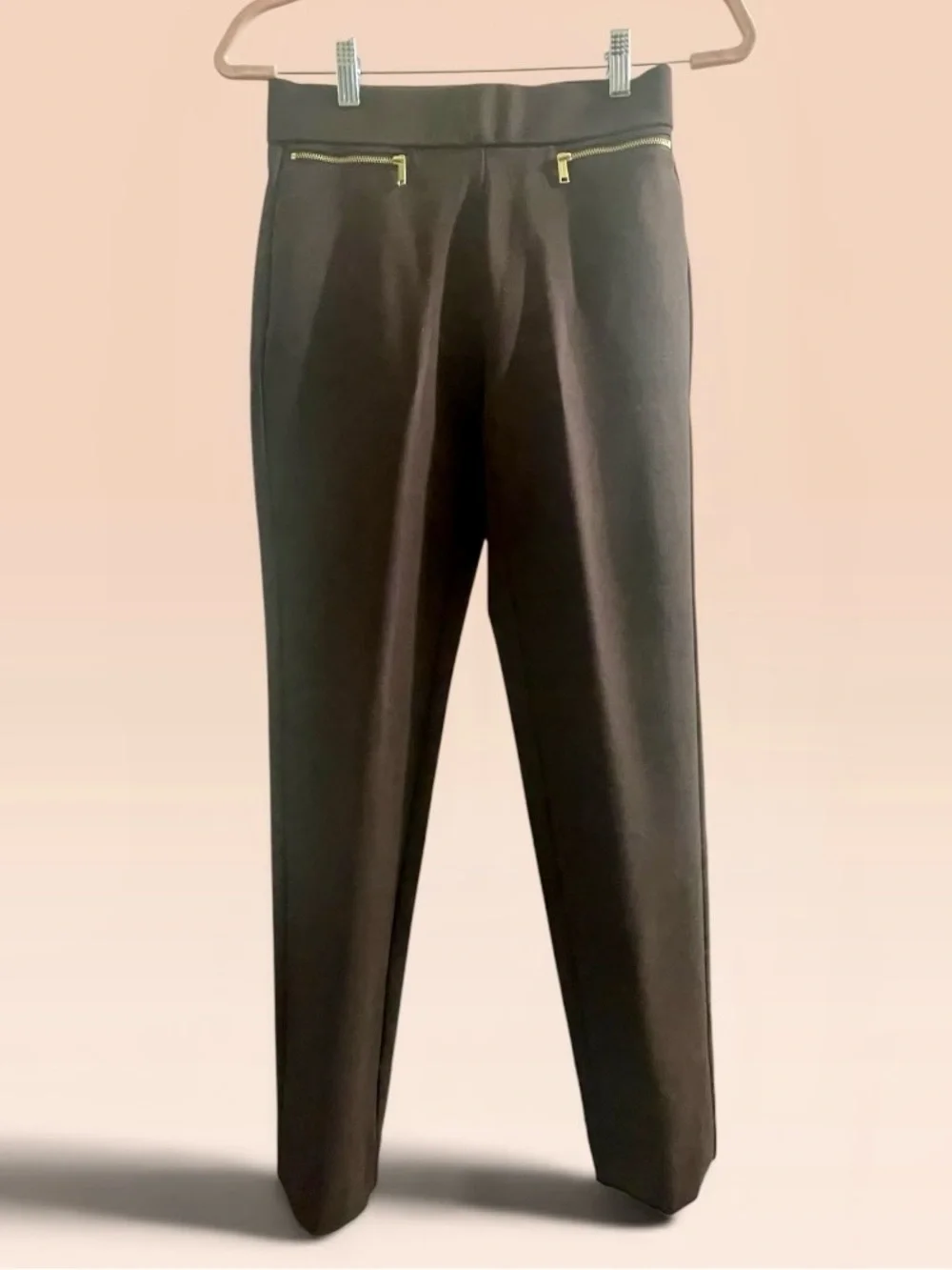 Michael Kors Chic Brown Slim Ankle Pants Size XS Gold Zip Detail